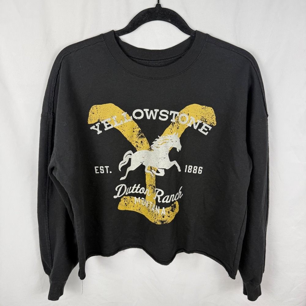 Yellowstone Dutton Ranch TV Women's Cropped‎ Sweathirt Large Black Fandom Swag